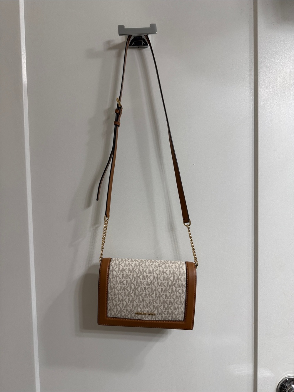 Michael Kors Beige Logo Crossbody with Brown Trim